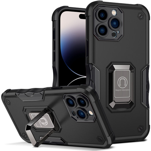 iPhone 14 Pro Ring Holder Non-slip Shockproof Armor Phone Case  - Black