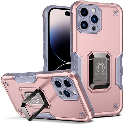 iPhone 14 Pro Ring Holder Non-slip Shockproof Armor Phone Case  - Rose Gold