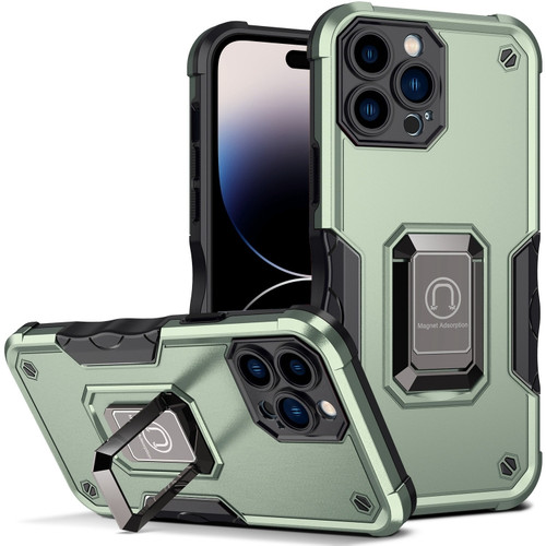 iPhone 14 Pro Ring Holder Non-slip Shockproof Armor Phone Case  - Green