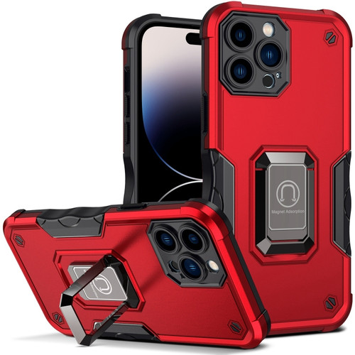 iPhone 14 Pro Ring Holder Non-slip Shockproof Armor Phone Case  - Red