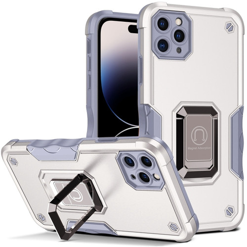 iPhone 14 Pro Ring Holder Non-slip Shockproof Armor Phone Case  - White