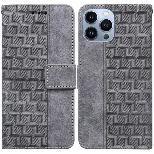 iPhone 14 Pro Geometric Embossed Leather Phone Case - Grey