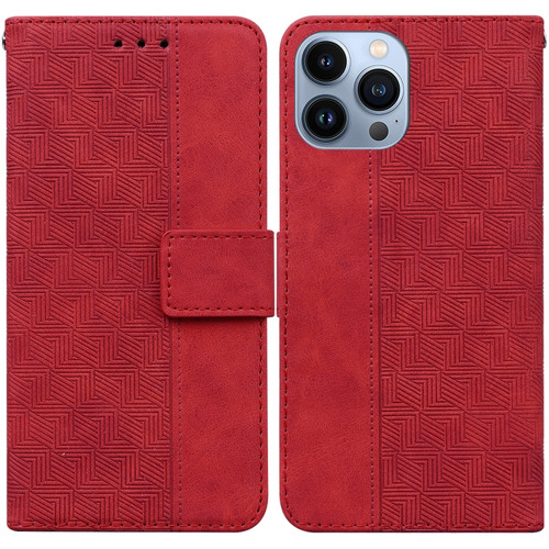 iPhone 14 Pro Geometric Embossed Leather Phone Case - Red