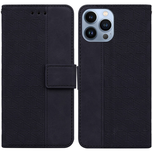 iPhone 14 Pro Geometric Embossed Leather Phone Case - Black