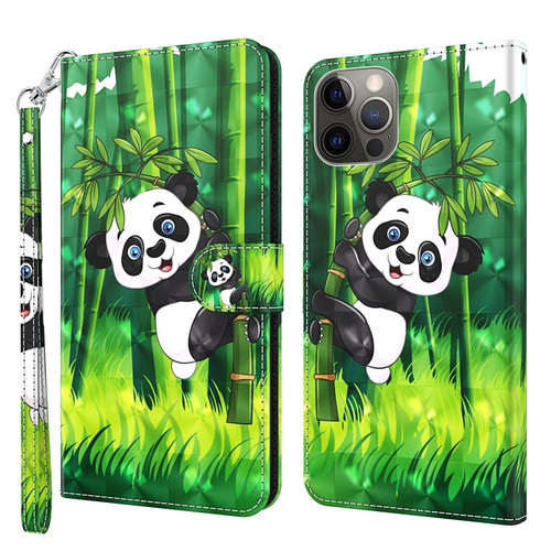 iPhone 14 Pro 3D Painting Pattern Flip Leather Phone Case  - Panda Bamboo