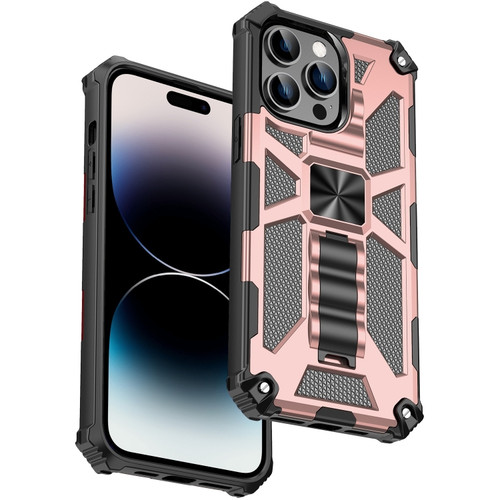 iPhone 14 Pro Armor Shockproof TPU + PC Magnetic Protective Phone Case with Holder - Rose Gold