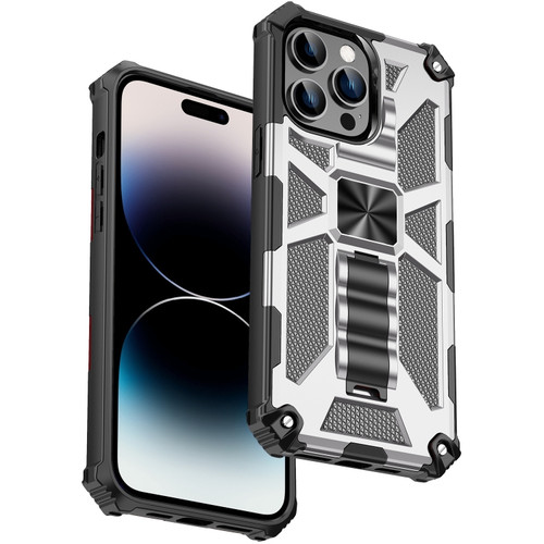 iPhone 14 Pro Armor Shockproof TPU + PC Magnetic Protective Phone Case with Holder - Silver