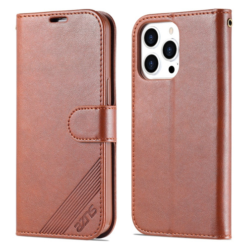 iPhone 14 Pro AZNS Sheepskin Texture Horizontal Flip Leather Case - Brown