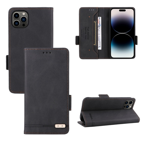 iPhone 14 Pro Magnetic Clasp Leather Phone Case - Black