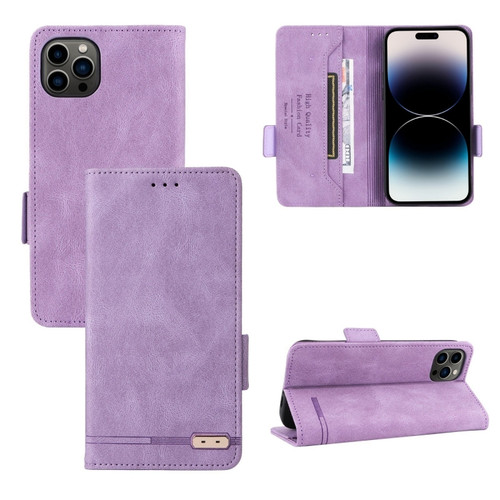 iPhone 14 Pro Magnetic Clasp Leather Phone Case - Purple