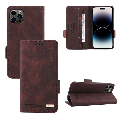 iPhone 14 Pro Magnetic Clasp Leather Phone Case - Brown