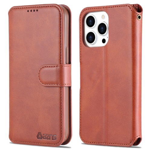 iPhone 14 Pro AZNS Calf Texture Flip Leather Phone Case - Brown