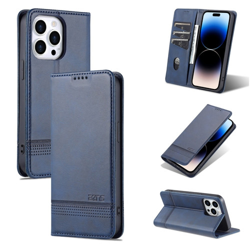 iPhone 14 Pro AZNS Magnetic Calf Texture Flip Leather Phone Case - Dark Blue