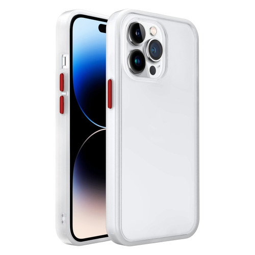 iPhone 14 Pro Frosted Skin Feel PC Contrast Color Button Phone Case - White
