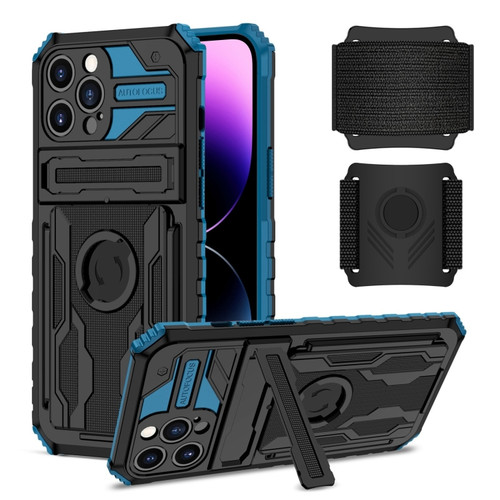 iPhone 14 Pro Kickstand Detachable Armband Phone Case - Blue