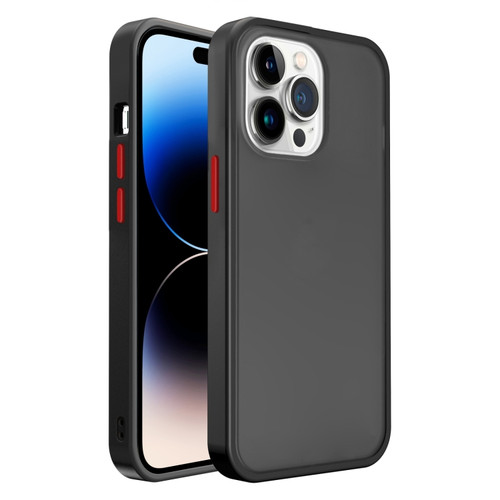 iPhone 14 Pro Frosted Skin Feel PC Contrast Color Button Phone Case - Black+Red