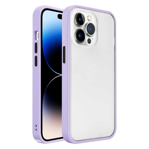 iPhone 14 Pro Frosted Skin Feel PC Contrast Color Button Phone Case - Purple