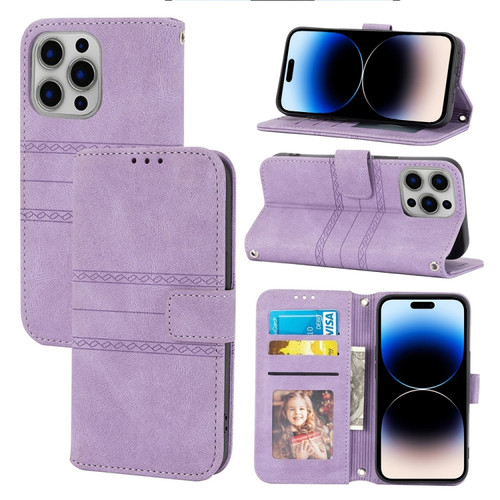 iPhone 14 Pro Embossed Striped Magnetic Case - Purple