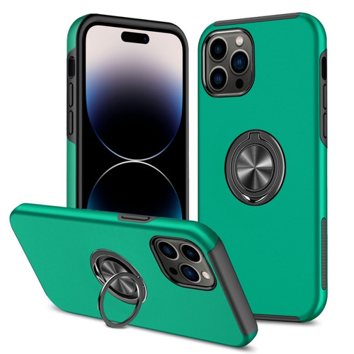 iPhone 14 Pro Magnetic Ring Kickstand Shockproof Phone Case - Dark Green