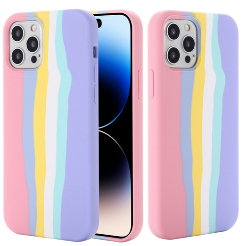 iPhone 14 Pro Rainbow Liquid Silicone Phone Case - Pink