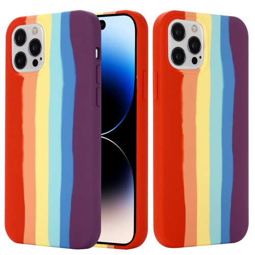 iPhone 14 Pro Rainbow Liquid Silicone Phone Case - Red