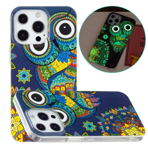 iPhone 14 Pro Luminous TPU Soft Phone Case - Blue Owl