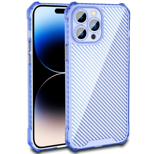 iPhone 14 Pro Carbon Fiber Texture Shockproof Phone Case - Transparent Blue