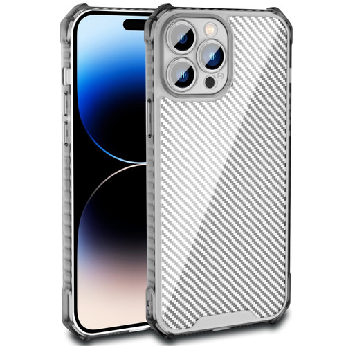 iPhone 14 Pro Carbon Fiber Texture Shockproof Phone Case - Transparent Black