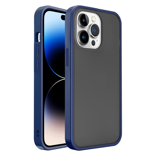 iPhone 14 Pro Translucent Skin Feel Frosted Phone Case - Black+Navy Blue