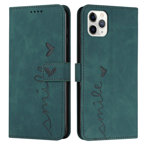 iPhone 14 Pro Skin Feel Heart Pattern Leather Phone Case - Green