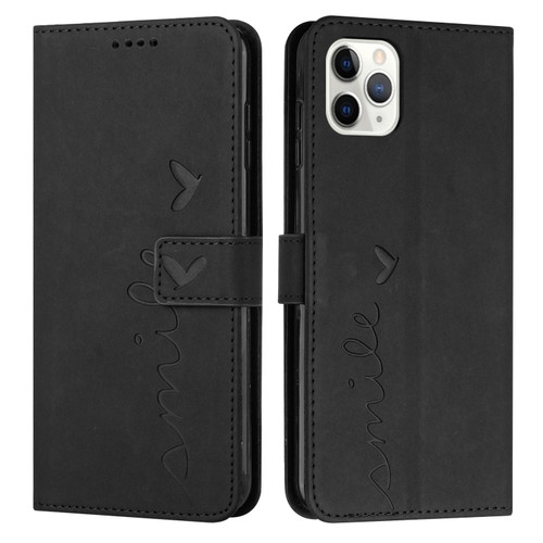 iPhone 14 Pro Skin Feel Heart Pattern Leather Phone Case - Black