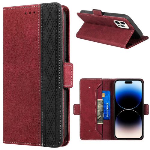 iPhone 14 Pro Stitching Magnetic RFID Leather Case - Red