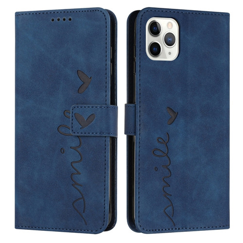 iPhone 14 Pro Skin Feel Heart Pattern Leather Phone Case - Blue