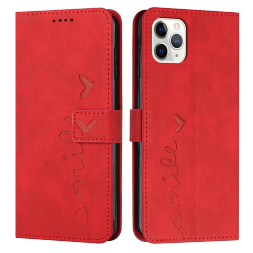 iPhone 14 Pro Skin Feel Heart Pattern Leather Phone Case - Red