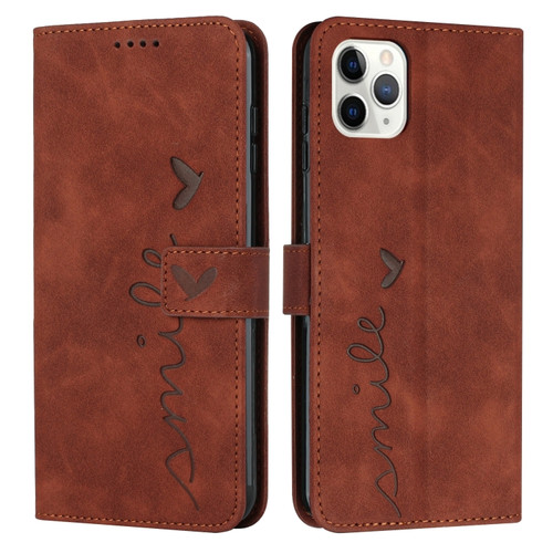 iPhone 14 Pro Skin Feel Heart Pattern Leather Phone Case - Brown