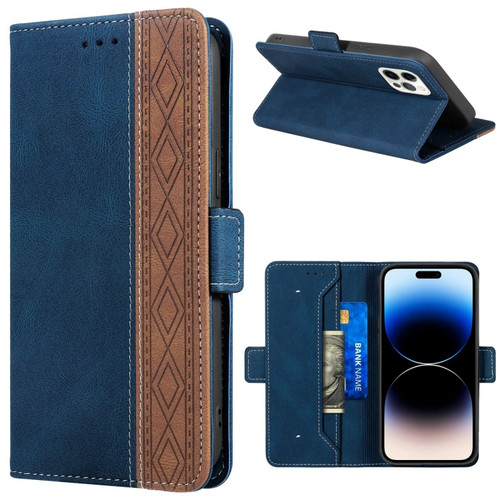 iPhone 14 Pro Stitching Magnetic RFID Leather Case - Royal Blue