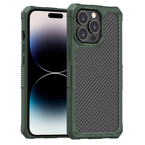 iPhone 14 Pro Carbon Fiber Shockproof Phone Case - Dark Green