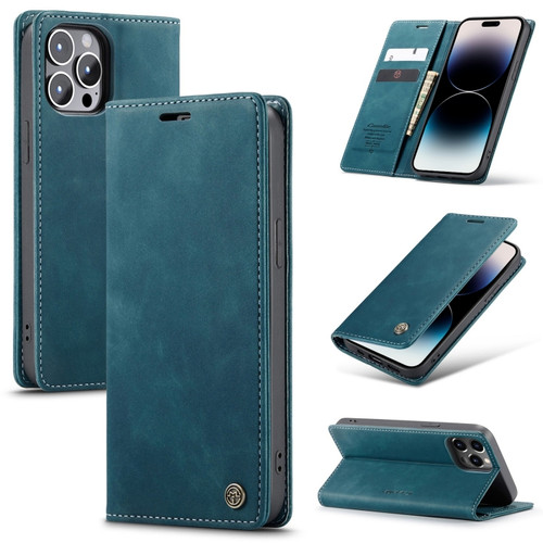 iPhone 14 Pro CaseMe-013 Multifunctional Retro Frosted Leather Phone Case - Blue