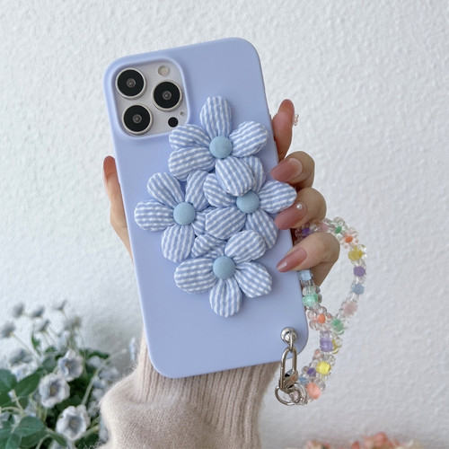 iPhone 14 Pro Four Flowers Hand Strap Phone Case - Light Purple