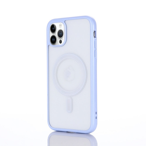 iPhone 14 Pro 2 in 1 Colorful Frame Transparent Magnetic Phone Case - Light Blue