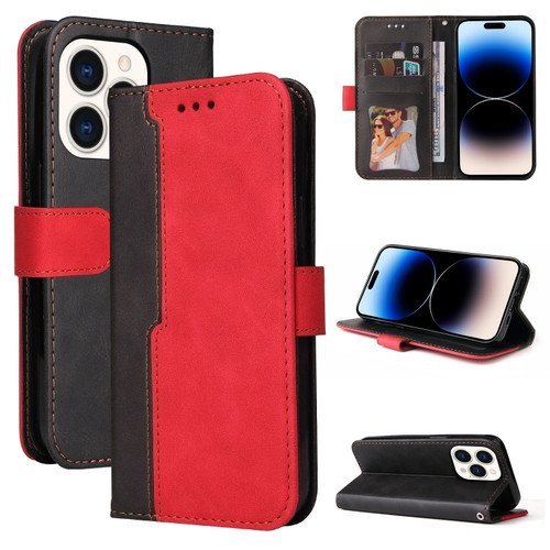 iPhone 14 Pro Stitching-color Leather Phone Case - Red