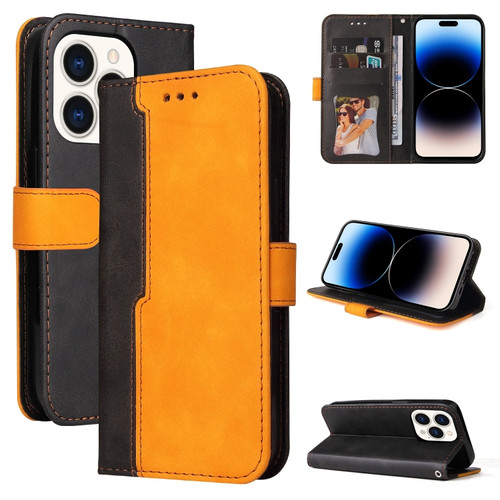 iPhone 14 Pro Stitching-color Leather Phone Case - Orange