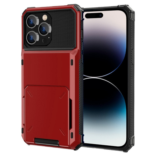 iPhone 14 Pro Scratch-Resistant Shockproof Heavy Duty Rugged Armor Protective Case with Card Slot - Red