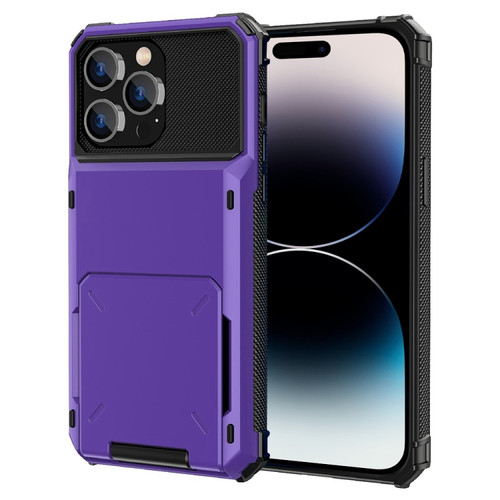 iPhone 14 Pro Scratch-Resistant Shockproof Heavy Duty Rugged Armor Protective Case with Card Slot - Purple