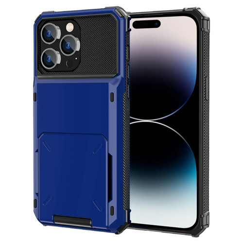 iPhone 14 Pro Scratch-Resistant Shockproof Heavy Duty Rugged Armor Protective Case with Card Slot - Blue