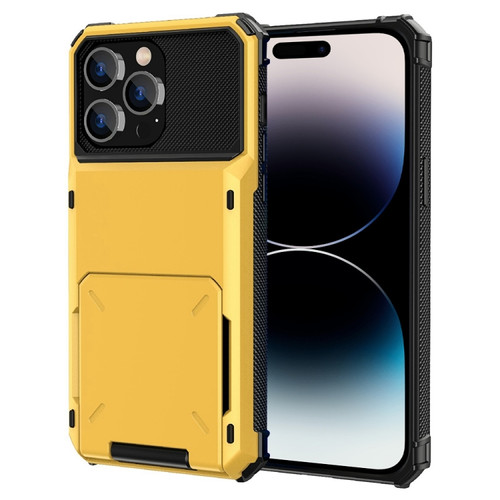 iPhone 14 Pro Scratch-Resistant Shockproof Heavy Duty Rugged Armor Protective Case with Card Slot - Yellow