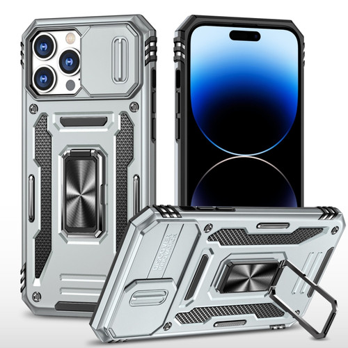 iPhone 14 Pro Armor PC + TPU Camera Shield Phone Case - Grey