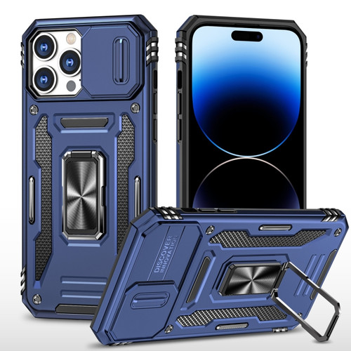 iPhone 14 Pro Armor PC + TPU Camera Shield Phone Case - Navy Blue