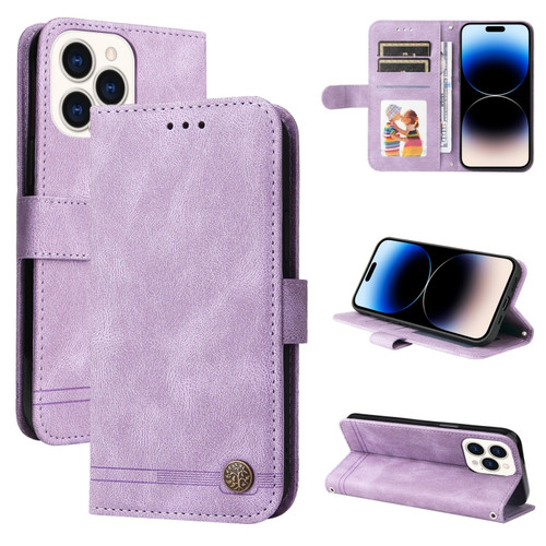 iPhone 14 Pro Skin Feel Life Tree Leather Case - Purple