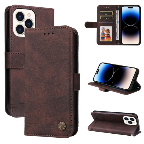 iPhone 14 Pro Skin Feel Life Tree Leather Case - Brown